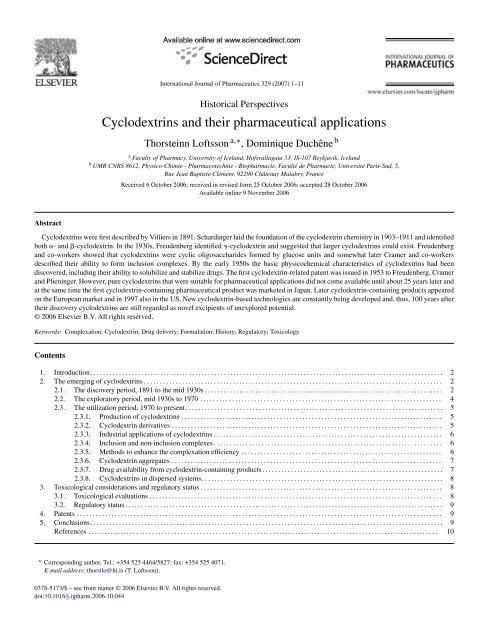 Cyclodextrins and their pharmaceutical applications - C.T.F.