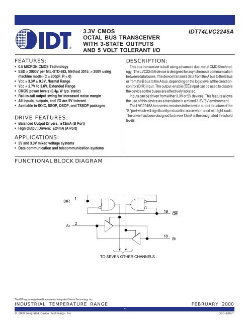 idt74lvc2245a 3.3v cmos octal bus transceiver with 3-state outputs ...