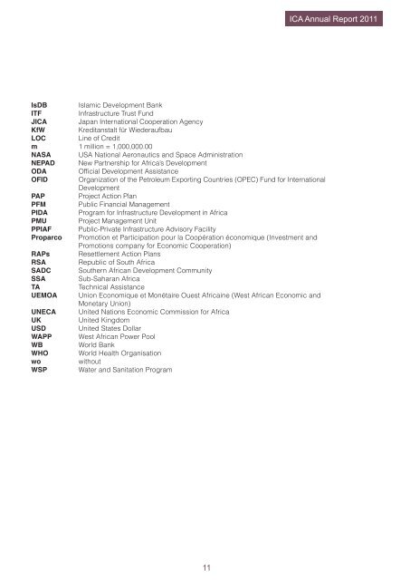 ICA Annual Report 2011 - The Infrastructure Consortium for Africa