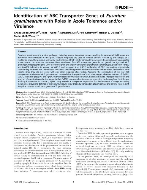 Identification of ABC Transporter Genes of Fusarium graminearum ...