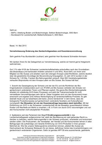 Vernehmlassungsdokument - Bio Suisse
