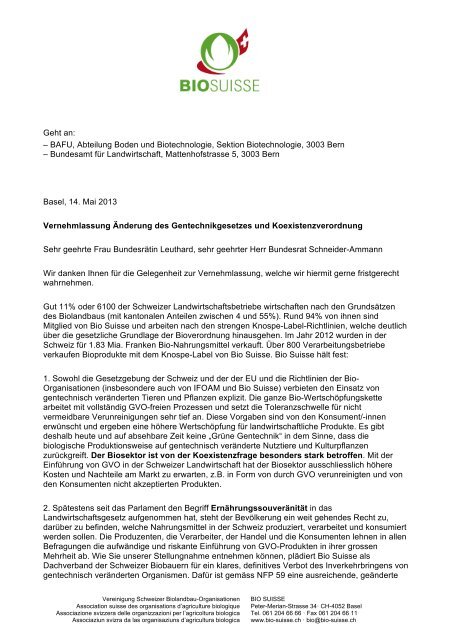 Vernehmlassungsdokument - Bio Suisse