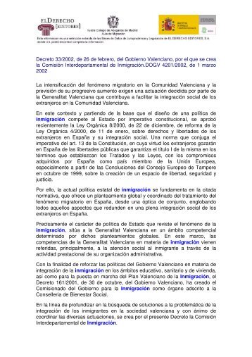 Decreto 33/2002, de 26 de febrero, del Gobierno Valenciano, por el ...