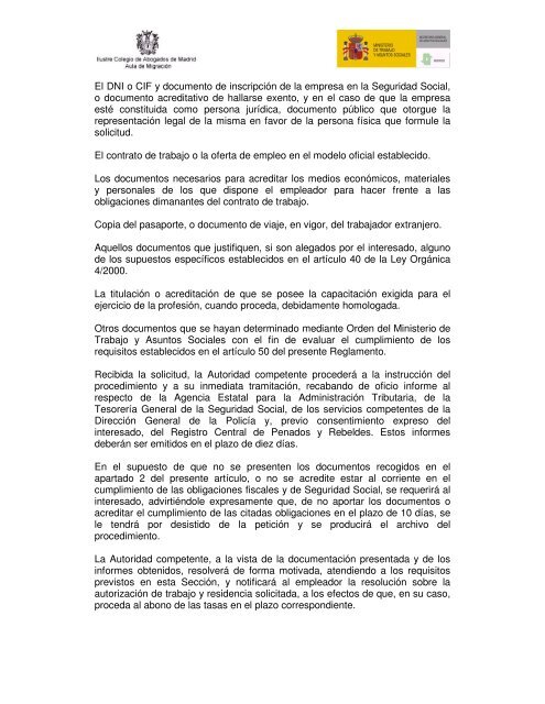 Borrador de reglamento de la Ley OrgÃ¡nica 4/2000, de 11 de enero ...