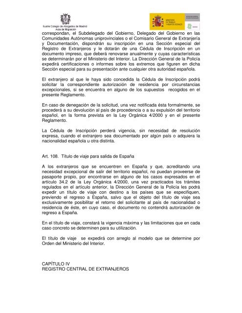 Borrador de reglamento de la Ley OrgÃ¡nica 4/2000, de 11 de enero ...