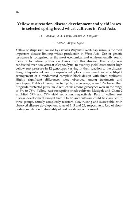 Meeting the Challenge of Yellow Rust in Cereal Crops - ICARDA