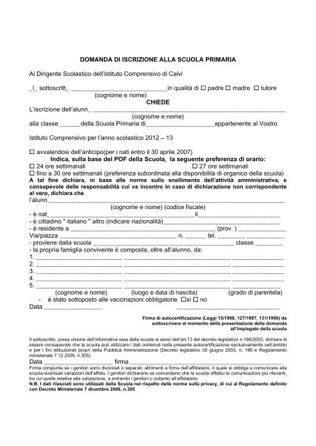 Iscrizione Scuola - Domanda Di Iscrizione Alla Scuola Secondaria