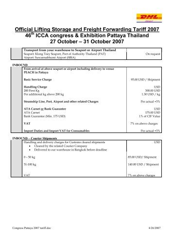 Official Lifting Storage and Freight Forwarding Tariff 2007 - ICCA