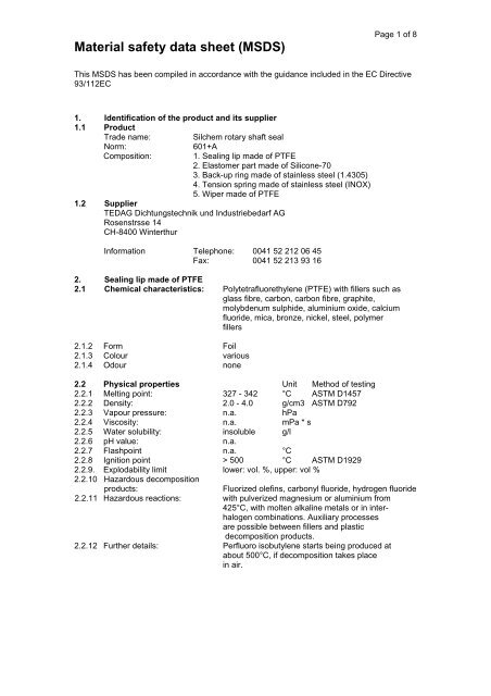 Material safety data sheet (MSDS)