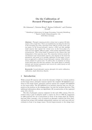 On the Calibration of Focused Plenoptic Cameras - HCI