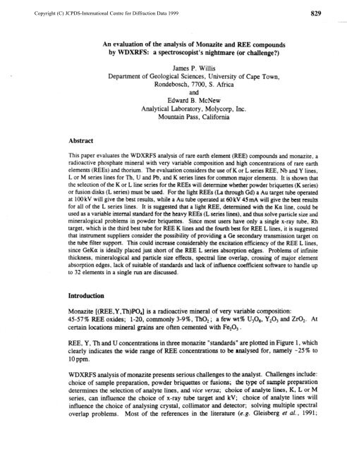 An Evaluation of the Analysis of Monazite and REE ... - ICDD