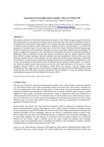 Separation between high and low quality coffees by FTIR-ATR