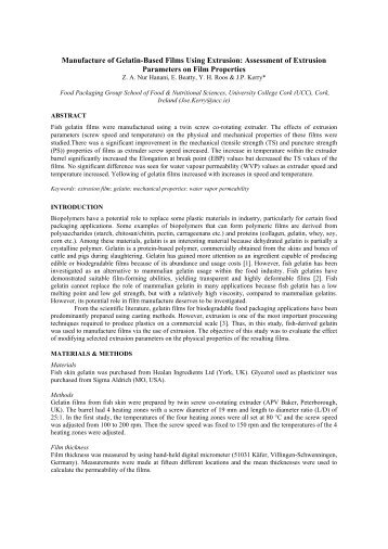 Manufacture of Gelatin-Based Films Using Extrusion: Assessment of ...