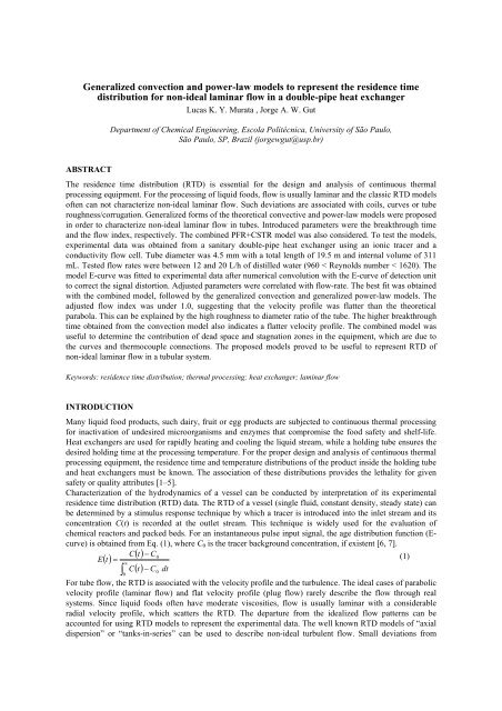 Generalized convection and power-law models to represent ... - USP