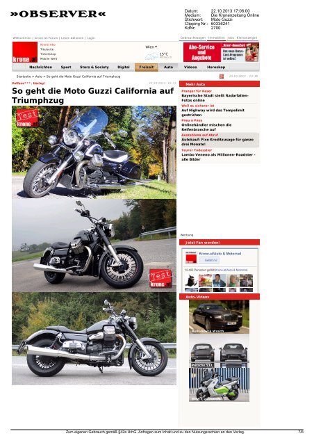 So geht die Moto Guzzi California auf Triumphzug - Observer