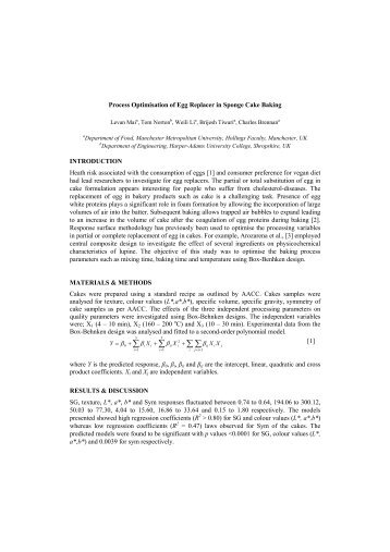 Process Optimisation of Egg Replacer in Sponge Cake Baking