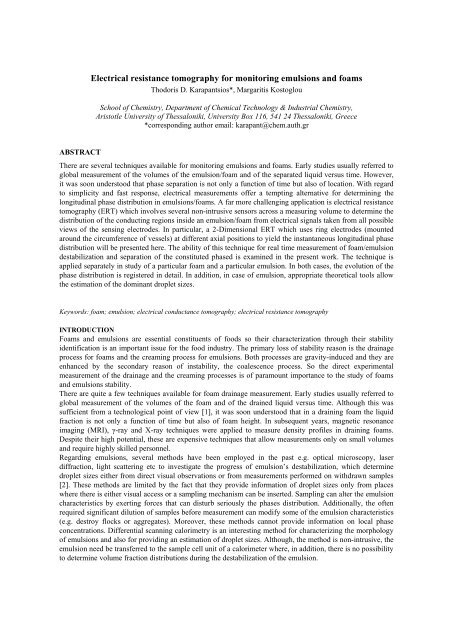 Electrical resistance tomography for monitoring emulsions and foams