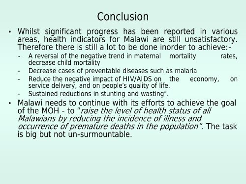 Malawi: A Country Profile - Selected demo-, socio-econ data