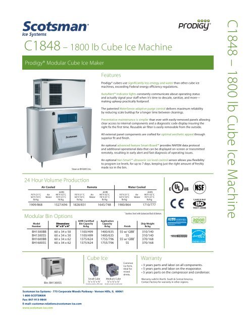 Download Manufacturer's Specification Sheet - Ice Machines