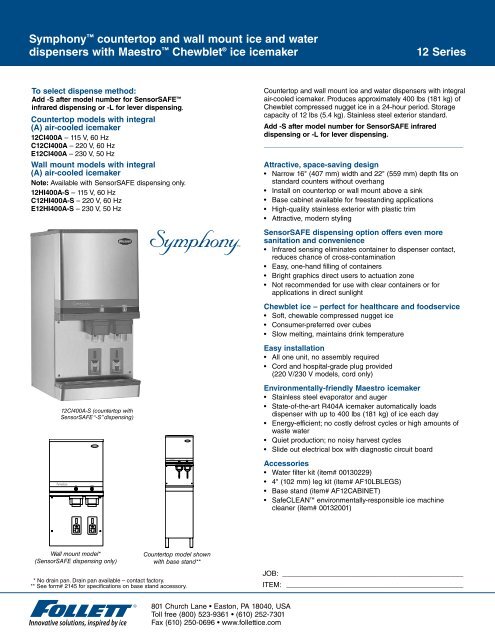 Download Manufacturer's Specification Sheet - Ice Machines