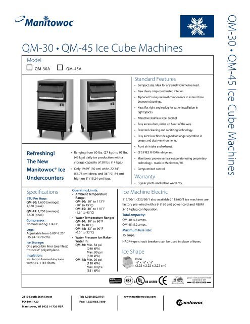 QM-30 â¢ QM-45 Ice Cube Machines QM -30 â¢ QM -45 ... - Ice Machines
