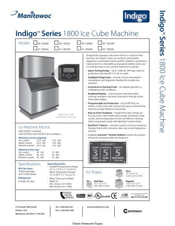 Download Manufacturer's Specification Sheet - Ice Machines