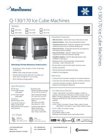 Q-130/170 Ice Cube Machines - Ice Machines