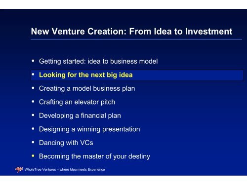 New Venture Creation: from Idea to Investment - iCentre