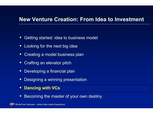 New Venture Creation: from Idea to Investment - iCentre