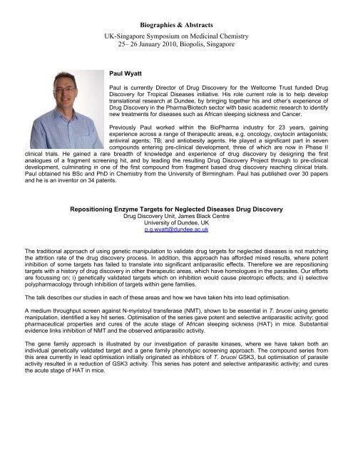 Uk-Singapore Symposium On Medicinal Chemistry - Institute Of ...