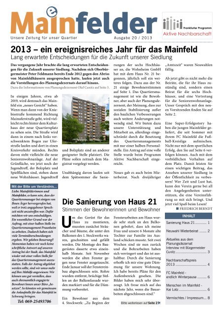 2013 â€“ ein ereignisreiches Jahr fÃ¼r das Mainfeld - Frankfurt - Soziale ...