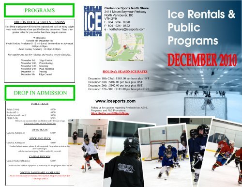 DROP IN ADMISSION PROGRAMS - Canlan Ice Sports