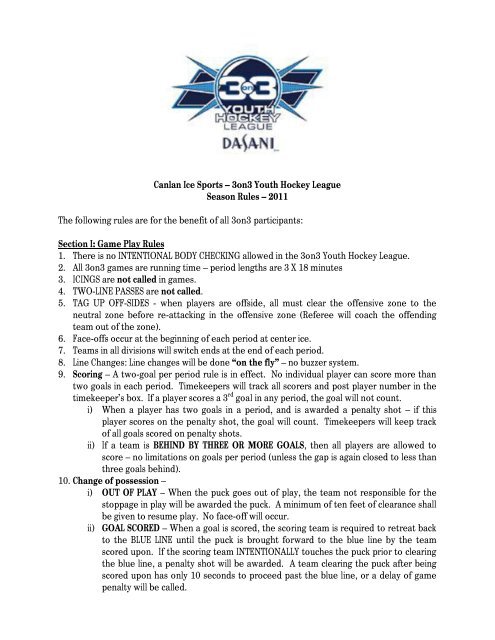 Canlan Ice Sports â 3on3 Youth Hockey League Season Rules ...
