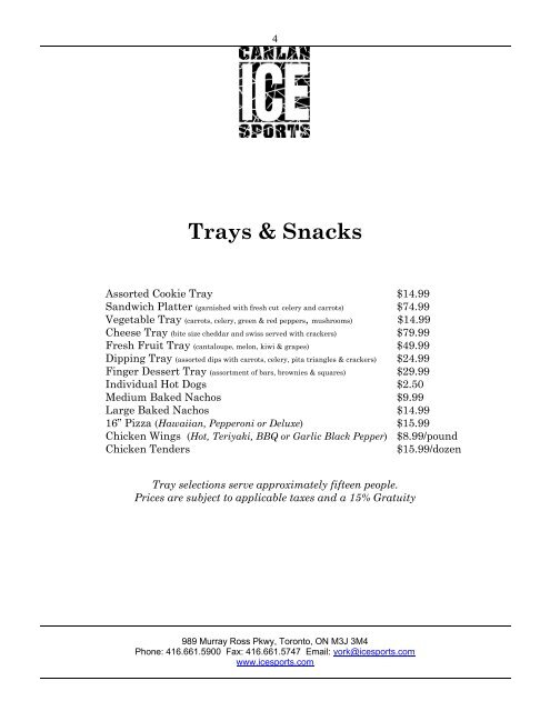 York Banquet Menus - Canlan Ice Sports