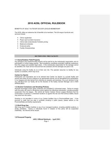 2010 AOSL OFFICIAL RULEBOOK - Canlan Ice Sports