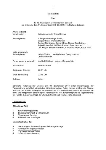 Gemeinderat Zeiskam vom 11.09.2013 - Verbandsgemeinde Bellheim