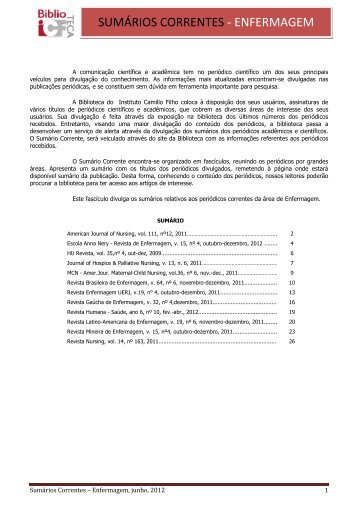 SUMÁRIOS CORRENTES - ENFERMAGEM - ICF