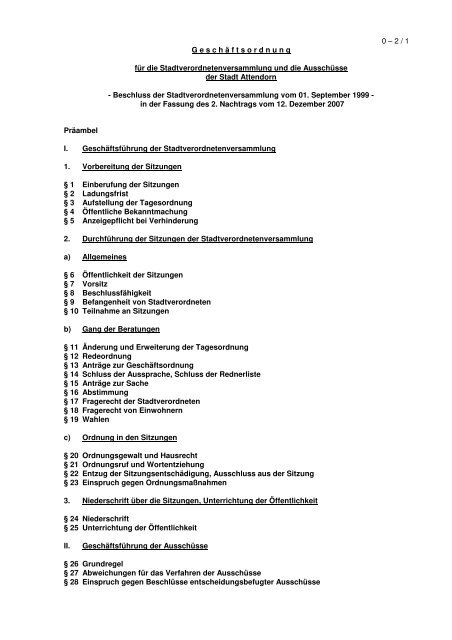 Geschäftsordnung für die Stadtverordnetenversammlung ... - Attendorn
