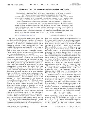 Frustration, Area Law, and Interference in Quantum Spin ... - ICFO