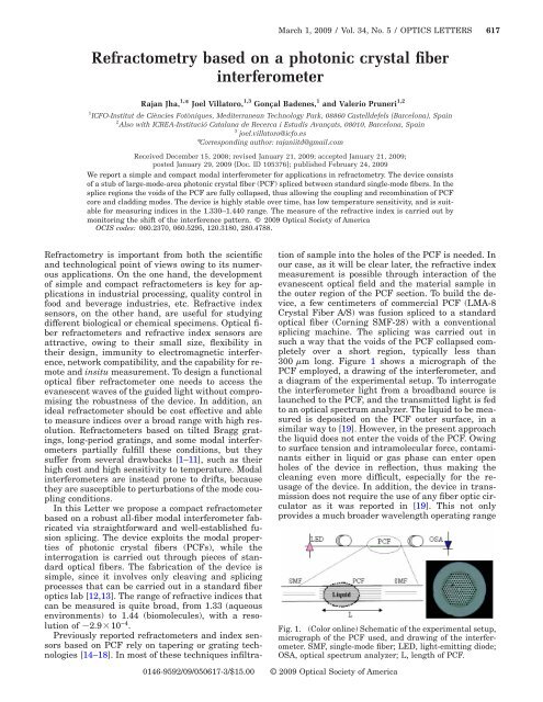 Refractometry based on a photonic crystal fiber interferometer - ICFO