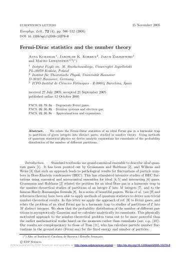 Fermi-Dirac statistics and the number theory - ICFO