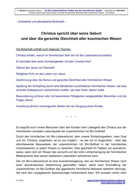 Christus spricht über seine Geburt und über die gerechte Gleichheit ...