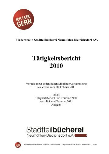 TÃ¤tigkeitsbericht 2010 - StadtteilbÃ¼cherei NeumÃ¼hlen-Dietrichsdorf eV