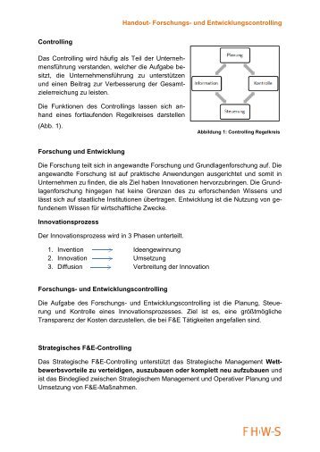 Handout- Forschungs- und Entwicklungscontrolling Controlling Das ...