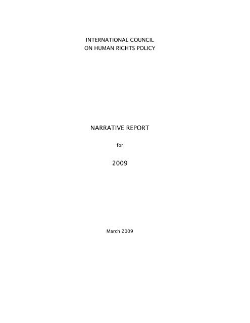 NARRATIVE REPORT 2009 - The ICHRP