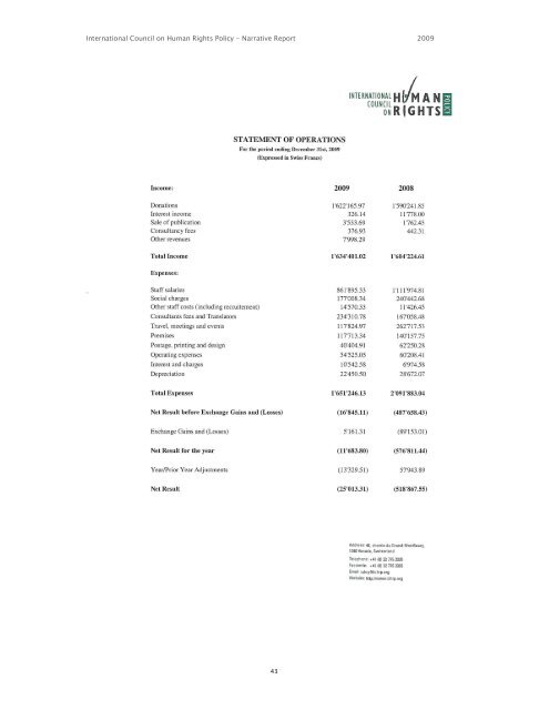 NARRATIVE REPORT 2009 - The ICHRP