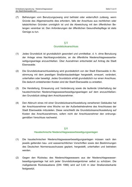 EntwÃ¤sserungssatzung â€“ Niederschlagswasser der Stadt Eberswalde