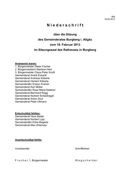 18.02.2013 Niederschrift Gemeinderat - Burgberg