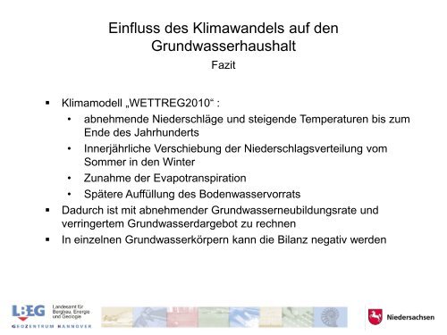 Auswirkungen des Klimawandels auf den Grundwasser-Haushalt