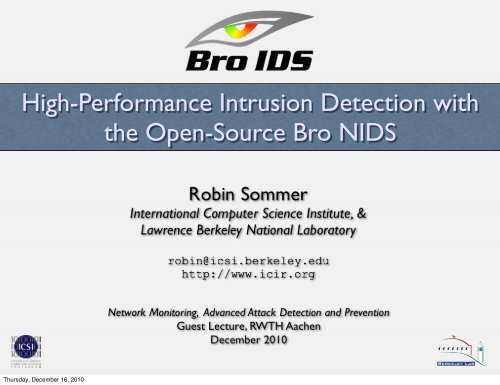 High-Performance Intrusion Detection with the Open-Source Bro NIDS